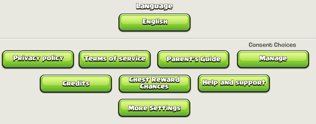 Die Schaltfläche „Weitere Einstellungen“ im Einstellungsbildschirm von Clash of Clans