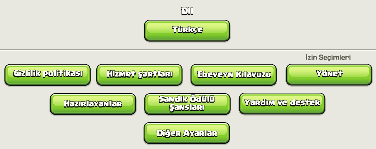Clash of Clans ayarlar ekranındaki Diğer Ayarlar butonu