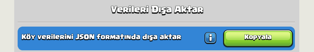 Kopyala butonuyla birlikte Verileri Dışa Aktar satırı